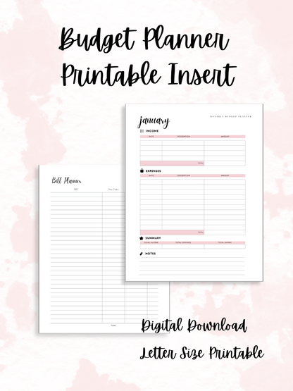 Monthly Budget Planner Printable Insert