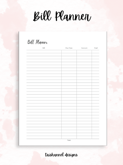 Monthly Budget Planner Printable Insert
