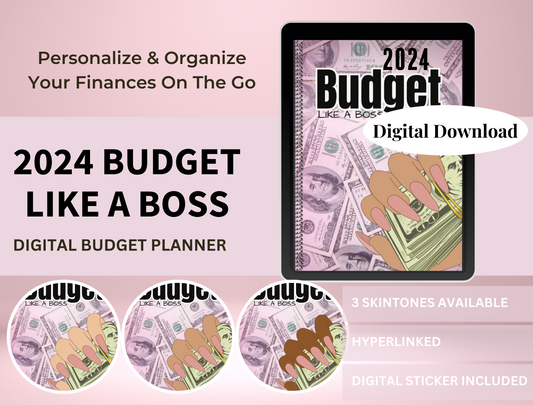 DIGITAL BUDGET PLANNER 'Budget Like A Boss: 2024 Dated Monthly Budget Planner *DIGITAL DOWNLOAD*