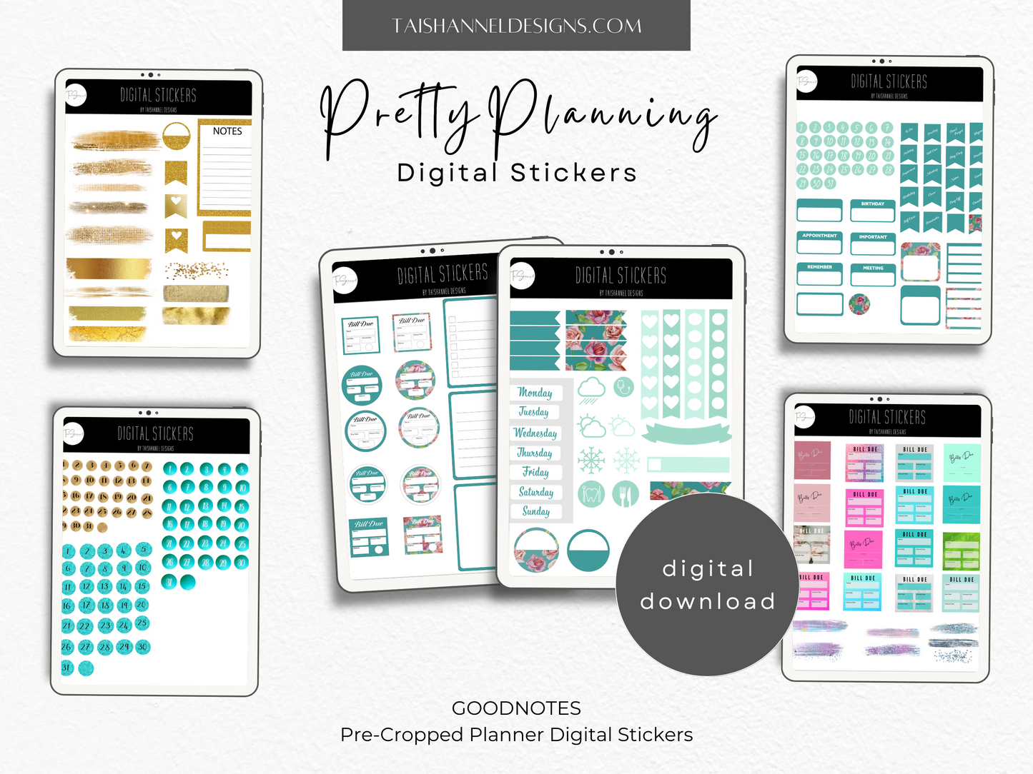 Pretty Planning Pink & Turquoise Digital Sticker Pack