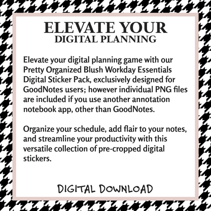 Blush Pretty Workday Essential Digital Sticker Pack for GoodNote Planners