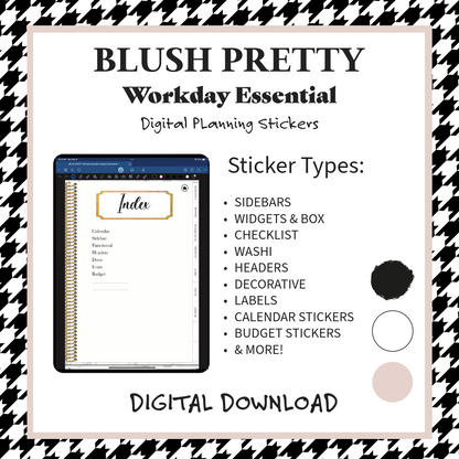 Blush Pretty Workday Essential Digital Sticker Pack for GoodNote Planners