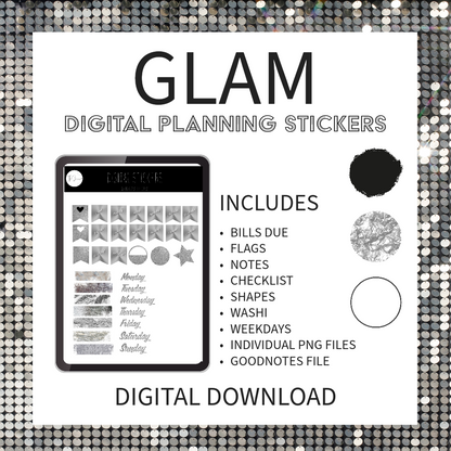 Black & Silver Glam Digital Planning Sticker Pack